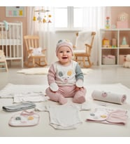 GAYE BEBE AYICIK KULAK DETAYLI 0-3 AY 10 LU HASTANE ÇIKIŞ ZIBIN TAKIMI (Pudra)