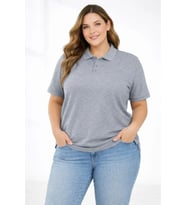 Pike Kumaş Düğmeli Yaka Battal Büyük Beden Günlük Kısa Kol Tişört T-shirt - Gri