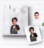 BK Gift Kişiye Özel Godfather Baba Karikatürlü Beyaz Tişört ve Kupa Seti-4 (Model 1)
