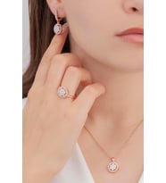 AgaKulche Tek Taş Baget Kadın Gümüş Set Rose S54-RB (925)