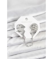 Pirinç Gümüş Renk Sarmal Model Zincir Bağlantılı Ear Cuff Küpe Seti - TJ-BKP11537