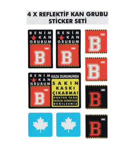 Çınar Extreme® B Rh- (Negatif) Kaskımı Çıkartma Yazılı 7 Parçalı Reflektif Kan G