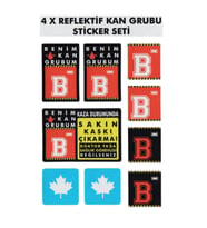 Çınar Extreme® B Rh- (Negatif) Kaskımı Çıkartma Yazılı 7 Parçalı Reflektif Kan G