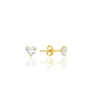 Gümüş zirkon taşlı, altın yaldızlı, kalp kesim 5 mm tektaş küpe SGTL12740GOLD