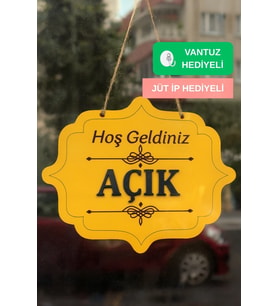 Ahşap Dekoratif Kesim Açık-Kapalı Yazısı (Turuncu)