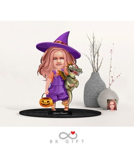 BK Gift Kişiye Özel Çocuk Halloween Karikatürlü Ahşap Biblo-1