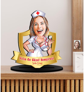Kişiye Özel Karikatürlü Hemşireler Günü Hediyesi Ahşap Biblo