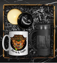 Cadılar Bayramına Özel Kişiye Özel Tasarım Kupa & Halloween Temalı Siyah Mum & French Press