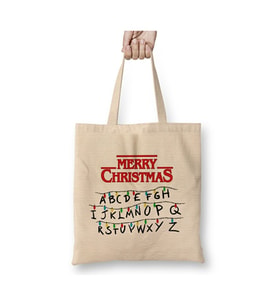 Stranger Things Christmas Yılbaşı Bez Çanta Uzun Saplı Alışveriş Çantası Plaj Çantası (Beyaz)