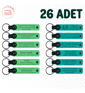 F Yeşili & K Turkuaz, Doğa Turu Ekibine Özel Anı, 26’lı Set, İsim Yazılabilen Deri Anahtarlık