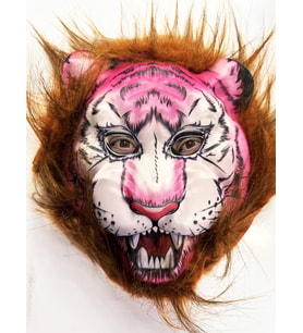 Kahverengi Saçlı Pembe Yüz Kurt Maske Kaplan Maske Mega Peluş 26 No