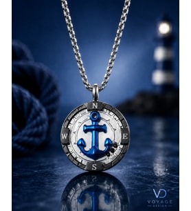 Paslanmaz Titanyum Çelik Marine Tasarım Navy Blue Mavi Çapa Kolye