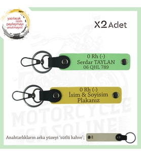 Bikerlar İçin Özel, İsim Plaka ve 0 Rh (-) Kan Grubu Yazılı Hediyelik x2 Anahtarlık, Sarı-F Yeşil-SK (Çok Renkli)