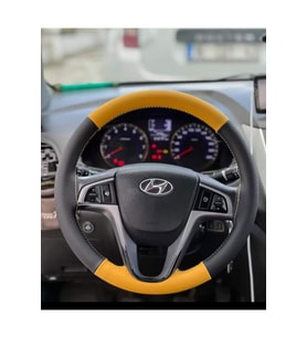 DİKİŞLİ DİREKSİYON KILIFI SARI/SİYAH DERİ SARI DİKİŞLİ HYUNDAİ İÇİN