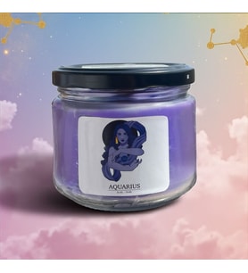 Kova Burcu (Aquarius) Kavanoz Mum – Okaliptüs & Lavanta Kokulu - Ahşap Fitilli (Mor)