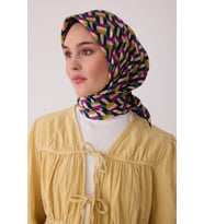 Geometrik Desen %100 Twill İpek Eşarp BE07