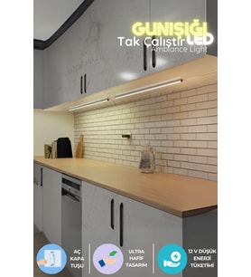 Mutfak Tezgah Altı LED Işık Bar, Günışığı, Yapışkanlı, 1 Metre