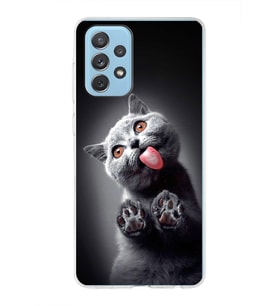 PrintiFy Samsung Galaxy A72 ile Uyumlu 1mm Slim Fit Kedi 2 050c Baskılı Şeffaf  Kılıf