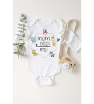 Unisex Bebek Beyaz Mom Dad Me Hayvancıklı Çıtçıtlı Body