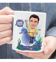 Kişiye Özel Deniz Atındaki Erkek Karikatürlü Kupa Bardak