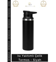 #Termos Paslanmaz Çelik Çift Katmanlı Vakum İzolasyonlu Mat Tasarım Spor Çelik Termos Siyah