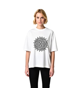 Kadın Oversize Tişört Mandala Çiçek Deseni Baskılı Rahat Kesim Günlük Giyim Modern Şık Konforlu