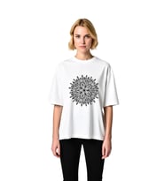 Kadın Oversize Tişört Mandala Çiçek Deseni Baskılı Rahat Kesim Günlük Giyim Modern Şık Konforlu