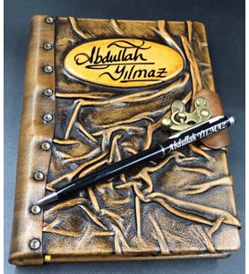 KİŞİYE ÖZEL DERİ DEFTER VE KALEM SET ORJİNAL DERİ