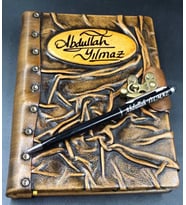 KİŞİYE ÖZEL DERİ DEFTER VE KALEM SET ORJİNAL DERİ