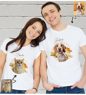 BK Gift Kişiye Özel İki Evcil Hayvan Tasarımlı Beyaz Tişört-6, Sevgiliye Hediye, Arkadaşa Hediye, Trend T-Shirt