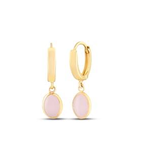 Debora Jewelry 14 Ayar Altın Pembe Oval Kuvars Küpe