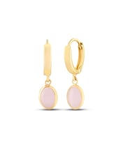 Debora Jewelry 14 Ayar Altın Pembe Oval Kuvars Küpe