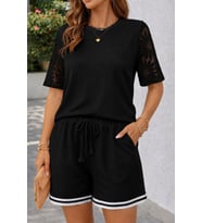 Kadın Kısa Kollu Bisiklet Yakalı Waffle Bluz Ve Short Ikili Takım