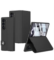 Samsung Galaxy Z Fold 6 Kılıf Suni Deri Tasarımlı Magnetik Tokalı ve Kartlıklı K (Siyah)