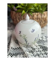 Lavanta Desenli Seramik Küre Vazo 15 cm çap (Krem)