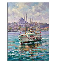 Boğazda Vapur İstanbul Manzarası Dekoratif Kanvas - Mdf Ahşap Tablo