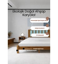 Ori̇on Model Cam Göbeği Puf Başlıklı Masif Ahşap Karyola Kolay Kurulum Fırınlanmış İthal Sibirya Çamı 90x190 Yatak Uyumlu