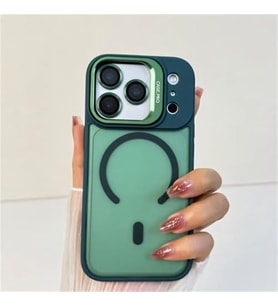 Coverzone iPhone 17 Air uyumlu Kamera Lens Aparatl? Stand Olabilen Magsafe ile uyumlu Kamera Korumal? ?effaf Full Color Magnetic Wireless Telefon K?l?f? Ye?il