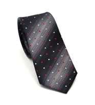 Gri Verev Desenli Siyah Dokuma Kumaş Mendilli Slim Fit Kravat // SDK-2505-1