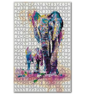 Cakapuzzle Anne Fil ve Yavrusu Dijital Suluboya Puzzle Yapboz MDF (Ahşap) (120 Parça)