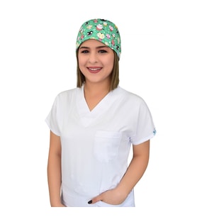 Şirin Kafalar Desenli Doktor Hemşire Çocuk Cerrahi Bone (Yeşil)
