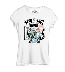 Rock Star - Kedi Beyaz Kadın Tshirt