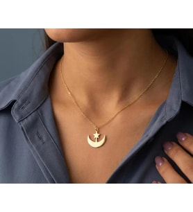 Kişiye Özel Minimal Hilal ve Yıldız Kolye 925K Gümüş (Gold)