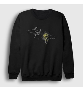 Presmono Unisex Siyah Drip Sun Moon Güneş Ay Sweatshirt 398538tt