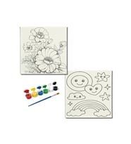 Okul Etkinliği-2'li Tuval Boyama Seti. 20x20 Cm Uv Baskı 6 Akrilik Boya 1 Fırça-model-298