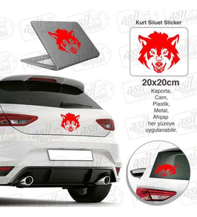 Vahşi Kurt Siluet Kırmızı Renk Oto Sticker -Araba Etiket, Araç Aksesuar, Sport, Modifiye