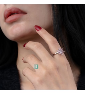 RevSilver Lotus Çiçeği 925 Ayar Gümüş Kadın Yüzüğü Ametist Taşlı Yüzük Lüks Tasarım Free Size