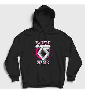 Presmono Unisex Siyah Logo Twisted Sister Kapüşonlu Sweatshirt 179908tt