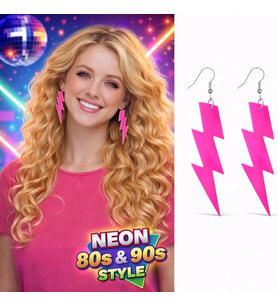 80’ler 90'lar Retro Neon Pembe Şimşek Küpe 10 cm