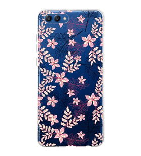 Huawei Honor View 20 Uyumlu Kapak Floral Kırmızı Tasarımlı Şeffaf Silikon Kılıf